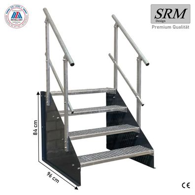 4 Stufen Treppe Breite 60 - 160 cm Standtreppe Höhe 84 cm anthrazit 2x Geländer