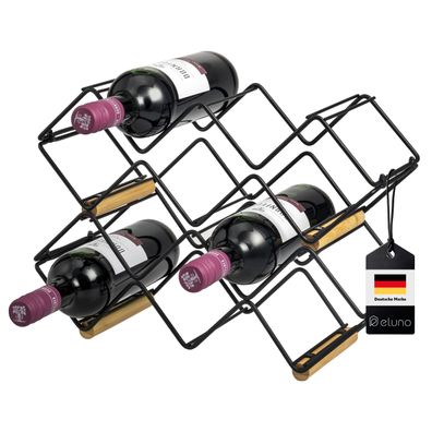 eluno Weinregal im 2er-Set für je 5 Flaschen, aus Metall und Bambus, stapelbar