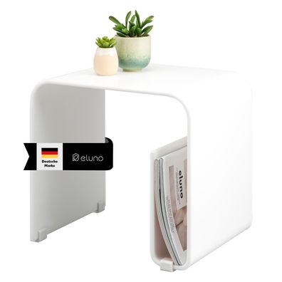 eluno 2in1 Beistelltisch aus weiß-mattem Acryl mit Magazinhalter