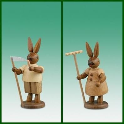 Osterdekoration Osterhasenpaar mit Rechen und Sense Höhe 7,5cm NEU Osterdeko Oste