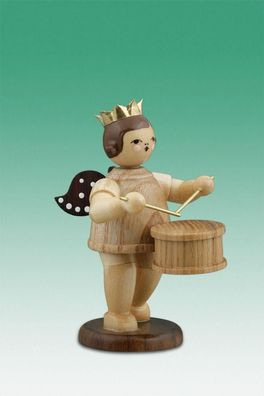 Holzfigur Musikantenengel mit Trommel und Krone natur Höhe 6cm NEU Holzengel Inst