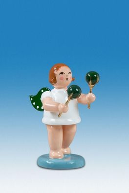 Holzfigur Engel mit Maracas ohne Krone Höhe 6cm NEU Holzengel Instrument Seiffen