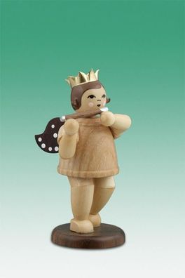 Holzfigur Musikengel mit Pikkoloflöte und Krone Höhe 6,5cm NEU Holzengel Instrume