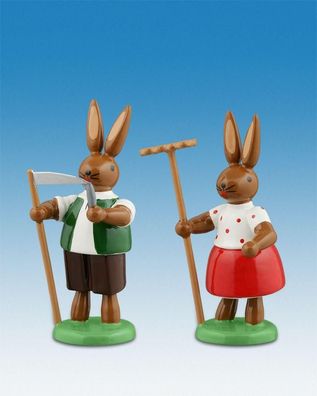 Osterdekoration Osterhasenpaar mit Rechen &amp; Sense Höhe 7,5cm NEU Osterdeko Osterh