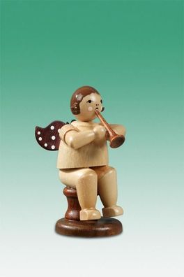 Holzfigur Musikantenengel mit Flöte sitzend mit Krone natur Höhe 6,5cm NEU Holzen
