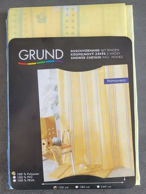 Primavera Gelb Textil Duschvorhang 120x200cm mit Metallösen + DV-Ringen