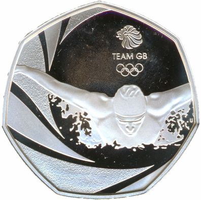Großbritannien 50 Pence 2016 PP Team GB - Olympiade in Rio - Schwimmen Silber*