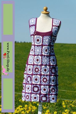 Granny Square Kleid, äkelkleid, nikat, r.38, Handmade, Weiß, flieder, bordeaux