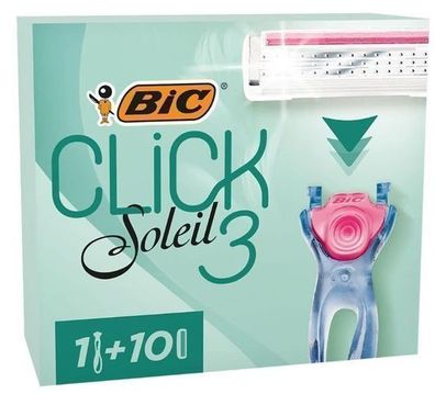 Hochwertiger Damenrasierer Bic Click 3 Soleil Sensitive mit 10 Ersatzklingen - E
