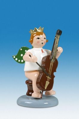 Holzfigur Engel sitzend mit Cello ohne Krone Höhe 6cm NEU Holzengel Instrument Se