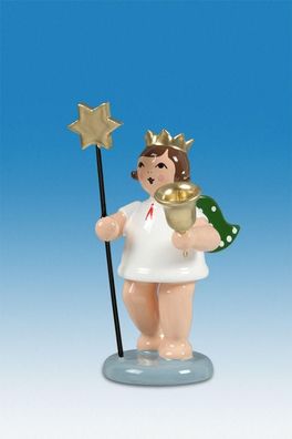 Holzfigur Engel mit Stern Glocke ohne Krone Höhe 6cm NEU Holzengel Instrument Sei