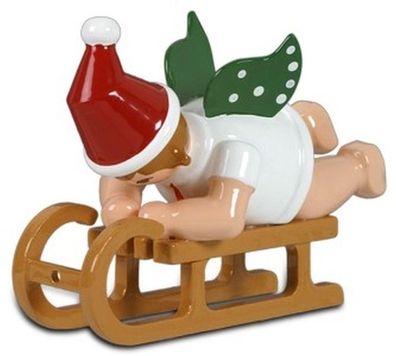 Holzfigur Engel auf Schlitten liegend und Krone Höhe 6cm NEU Holzengel Instrument