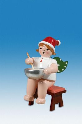 Holzfigur Bäckerengel mit Teigschüssel und Mütze Höhe 6cm NEU Holzengel Instrumen