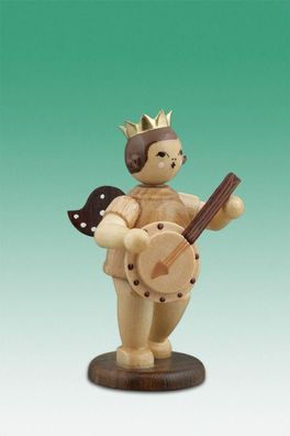 Holzfigur Musikantenengel mit Banjo und Krone natur Höhe 6cm NEU Holzengel Instru