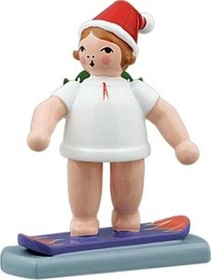 Holzfigur Engel auf Snowboard und Krone Höhe 6cm NEU Holzengel Instrument Seiffen