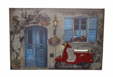 Nostalgie LED-Wandbild Gasse mit roter Roller Vespa Vintage Stil 40x60cm Leinwandbild