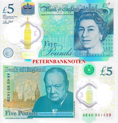 England 5 POUNDS 2015 Polymer Unc P. 394 6625#