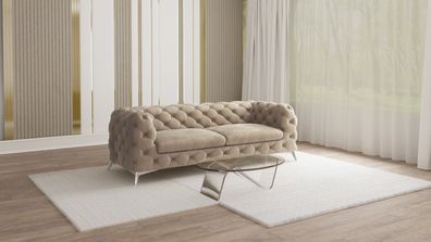 Paul - Chesterfield Sofa 3-Sitzer mit Silber Metall Füßen