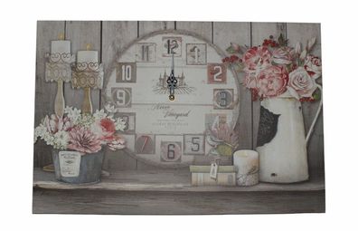 Nostalgie LED-Wandbild Blumen Deko Bild mit integrierter Uhr 40x60 cm Leinwandbild