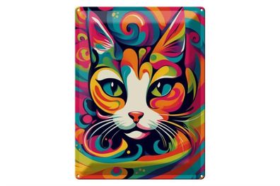 Blechschild Katze, bunt, 3 verschied. Größen, Blechschilder Deko Katzen Farbspektakel