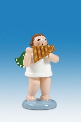 Holzfigur Engel mit Panflöte und Krone Höhe 6cm NEU Holzengel Instrument Seiffen