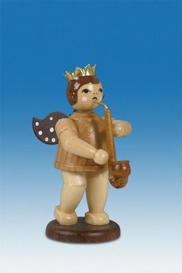 Holzfigur Musikengel mit Heckelphon und Krone Höhe 6,5cm NEU Holzengel Instrument