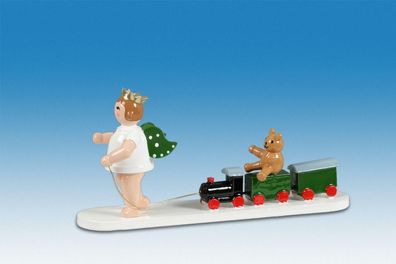 Holzfigur Engel mit Eisenbahn ohne Krone Höhe 6cm NEU Holzengel Bote Gottes