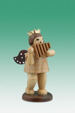 Holzfigur Musikantenengel mit Panflöte natur ohne Krone Höhe 6cm NEU Holzengel In