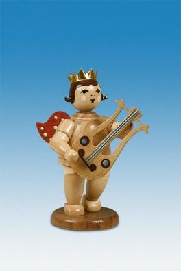 Holzfigur Musikengel mit Lyragitarre und Krone Höhe 6,5cm NEU Holzengel Instrumen