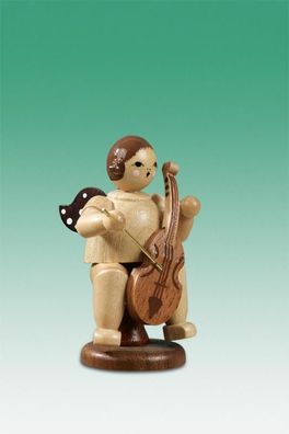 Holzfigur Musikantenengel mit Gambe sitzend mit Krone natur Höhe 6,5cm NEU Holzen