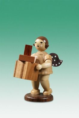 Holzfigur Geschenkeengel mit Paket und Krone natur Höhe 6,5cm NEU Holzengel Instr