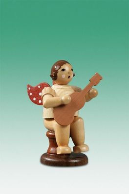 Holzfigur Musikantenengel mit Gitarre sitzend mit Krone natur Höhe 6,5cm NEU Holz