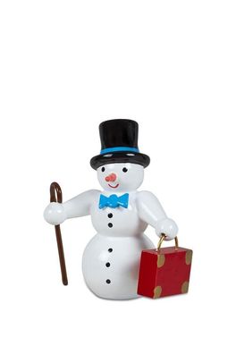 Holzfigur Schneemann + Koffer und Stock Höhe 6,5cm NEU Schneemensch Schneefigur