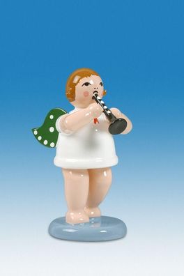 Holzfigur Engel mit Flöte ohne Krone Höhe 6cm NEU Holzengel Instrument Seiffen Er