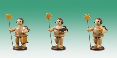 Holzfigur Engel 3tlg. mit Stern natur ohne Krone Höhe 6,5cm NEU Holzengel Instrum