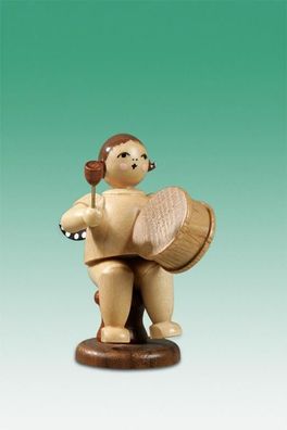 Holzfigur Musikantenengel mit großer Trommel sitzend mit Krone natur Höhe 6,5cm N