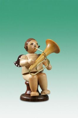 Holzfigur Musikantenengel mit Tuba sitzend natur ohne Krone Höhe 6,5cm NEU Holzen