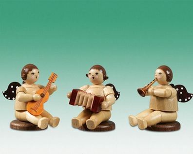 Holzfigur Musikantenengel 3tlg. flach sitzend mit Krone natur Höhe 6,5cm NEU Holz