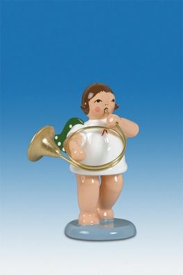 Holzfigur Engel mit Parforcehorn ohne Krone Höhe 6cm NEU Holzengel Instrument