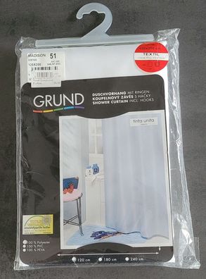 Textil Duschvorhang Madison Weiß / White 120x200cm mit Metallösen + DV- Ringen