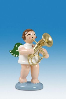 Holzfigur Engel mit Baritonhorn und Krone Höhe 6cm NEU Holzengel Instrument Seiff