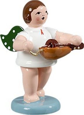 Holzfigur Engel mit Drehleier und Krone Höhe 6cm NEU Holzengel Instrument Seiffen