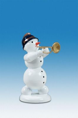 Holzfigur Schneemann Musikant mit Jazztrompete Höhe 6,5cm NEU Schneemänner Seiffe