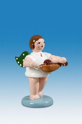 Holzfigur Engel mit Drehleier ohne Krone Höhe 6cm NEU Holzengel Instrument Seiffe