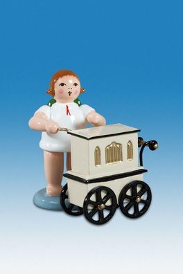 Holzfigur Engel mit Drehorgel ohne Krone Höhe 6cm NEU Holzengel Cherub Gottesbot