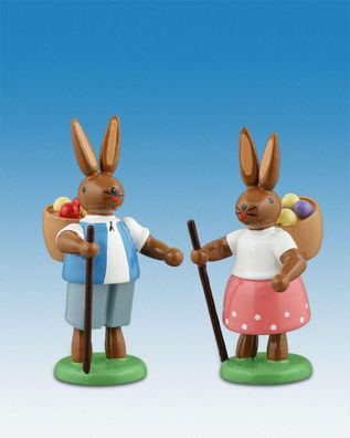 Osterdekoration Osterhasenpaar mit Eierkorb Höhe 7,5cm NEU Osterdeko Osterhasenfi