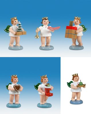 Holzfigur Engelfiguren mit Geschenk 6-teilig und Krone Höhe 6cm NEU Holzengel Ins