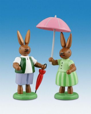 Osterdekoration Osterhasenpaar mit Schirmen Höhe 7,5cm NEU Osterdeko Osterhasenfi