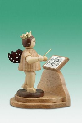 Holzfigur Engeldirigent am Notenpult mit Krone natur Höhe 6cm NEU Holzengel Instr