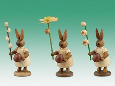 Osterdekoration Osterhasen 3tlg. mit Blumen Höhe 7,5cm NEU Osterdeko Osterhasenfi